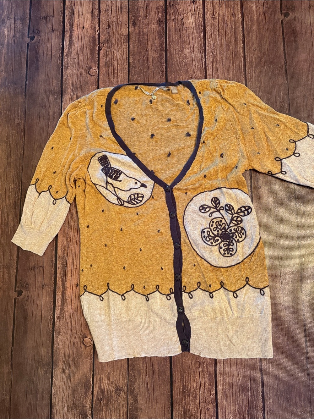 Anthropologie Knitted & Knotted Embroidered Short Sleeve Cardigan Sz M